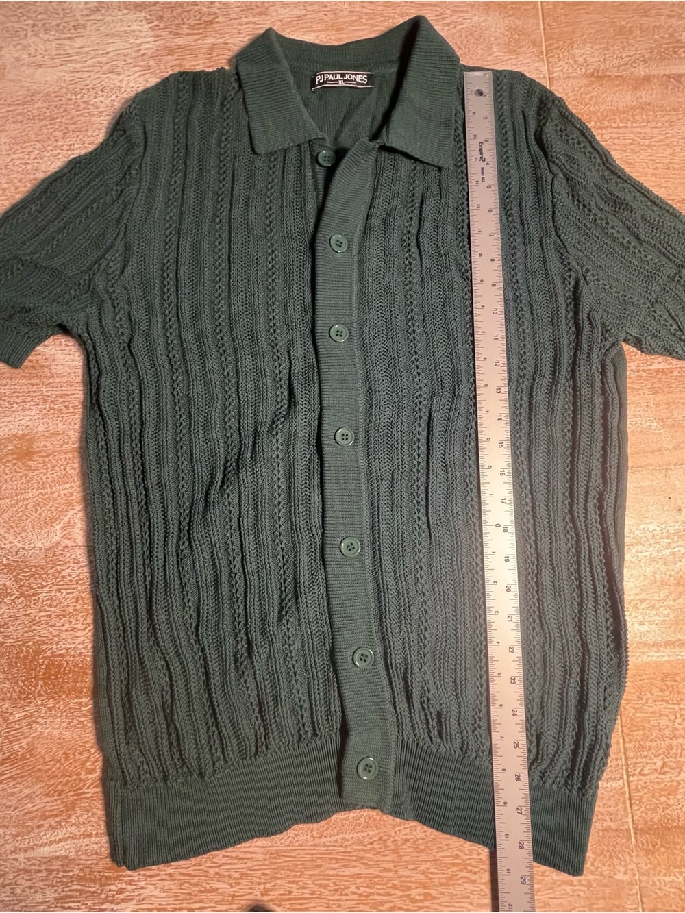 PJPaul Jones Men's Dark Green Short-Sleeve Cable Knit shirt